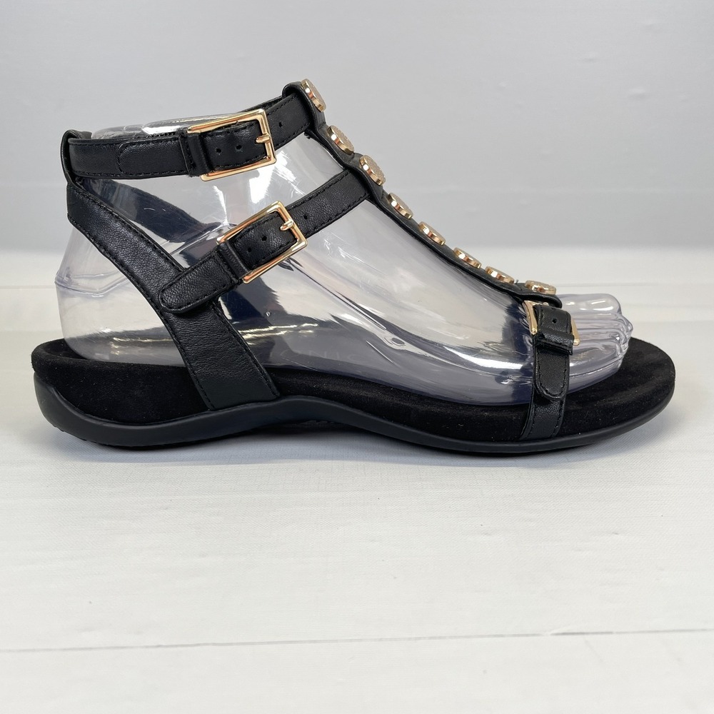 Vionic Hailey Sandals Womens Size 6 Black Leather Strappy Ankle Gladiator Shoes